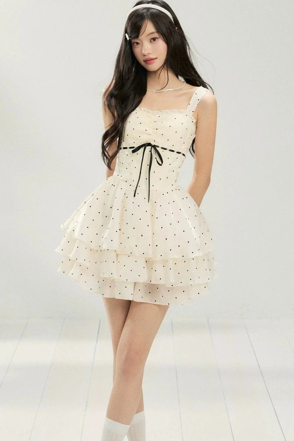 Sleeveless Polka Dot Puffy Dress