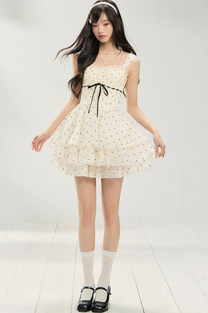 Sleeveless Polka Dot Puffy Dress