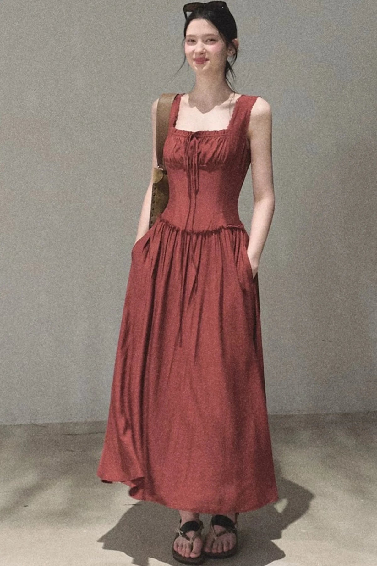 Sleeveless Ruffled Square Neck Dress