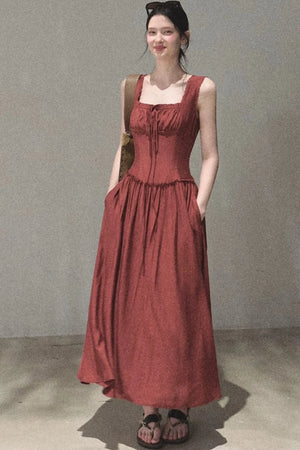 Sleeveless Ruffled Square Neck Dress