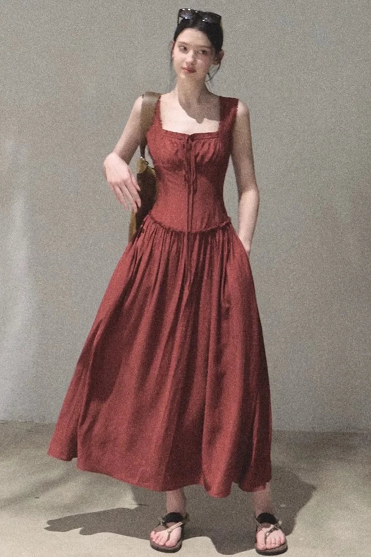Sleeveless Ruffled Square Neck Dress