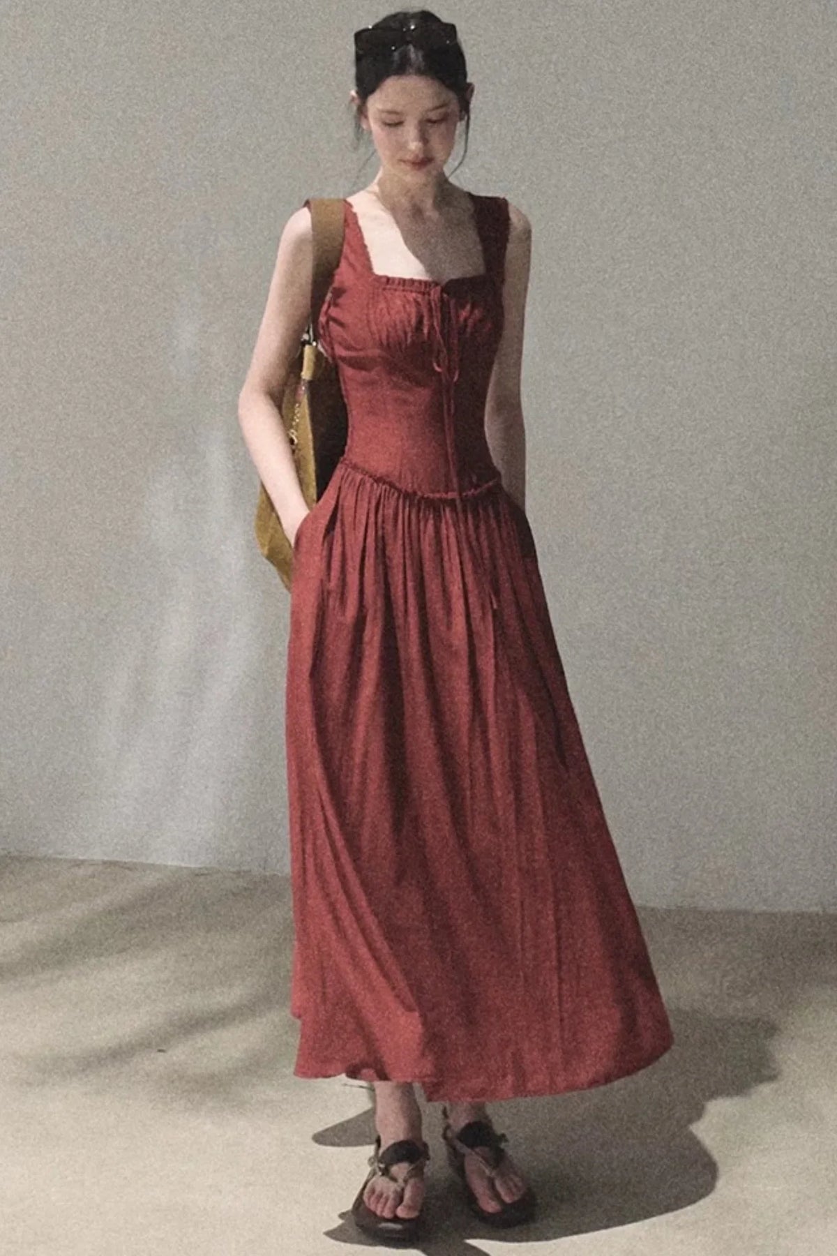Sleeveless Ruffled Square Neck Dress