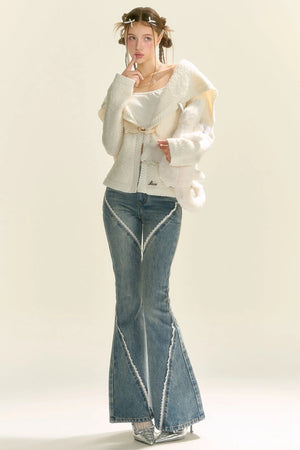 Slightly Flared Split Lace Jeans