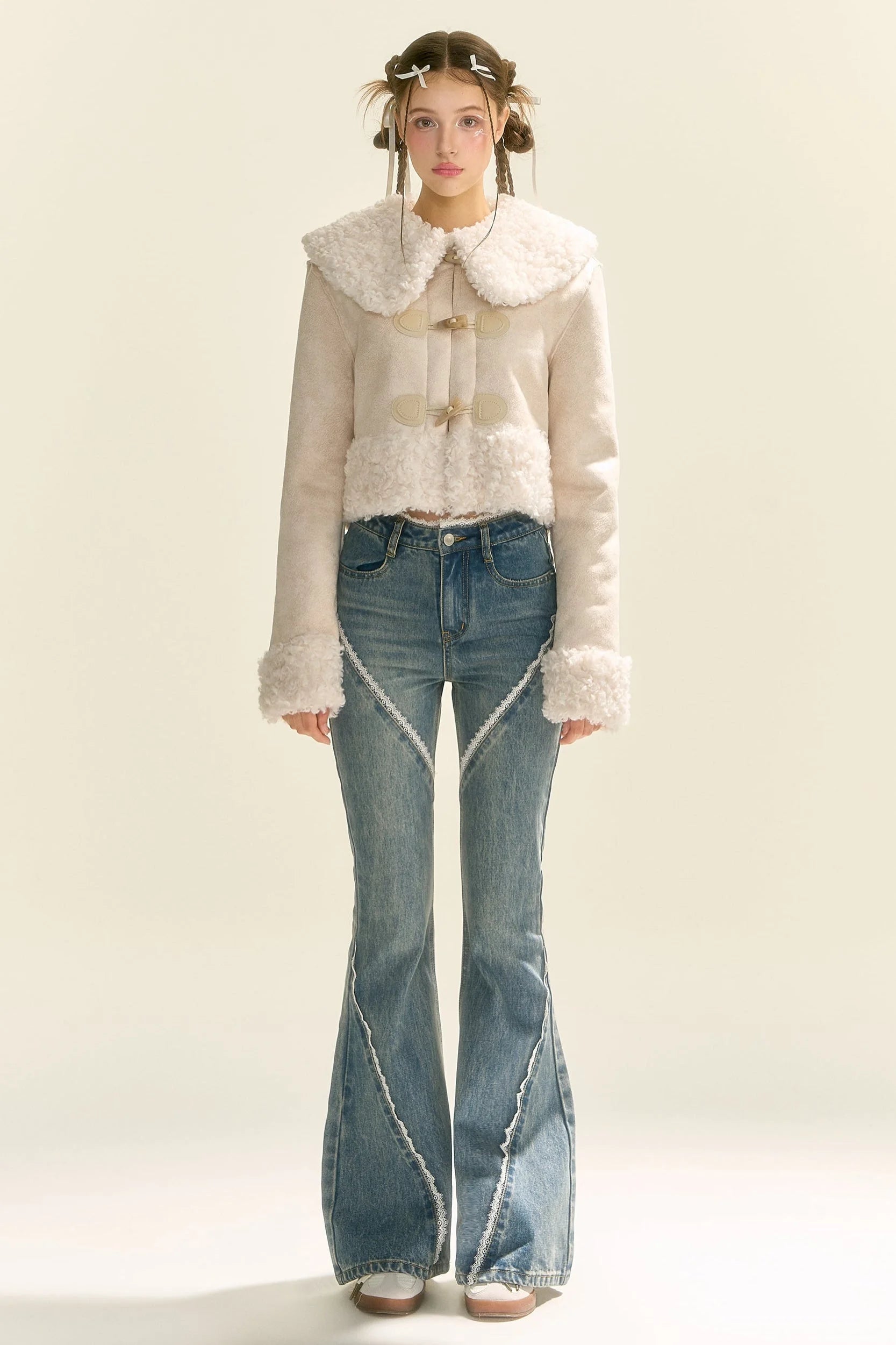 Slightly Flared Split Lace Jeans