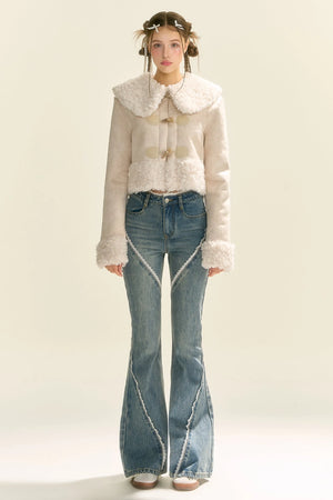 Slightly Flared Split Lace Jeans