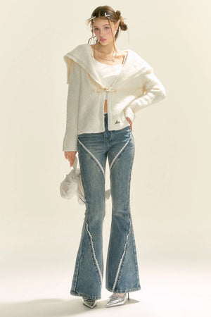 Slightly Flared Split Lace Jeans