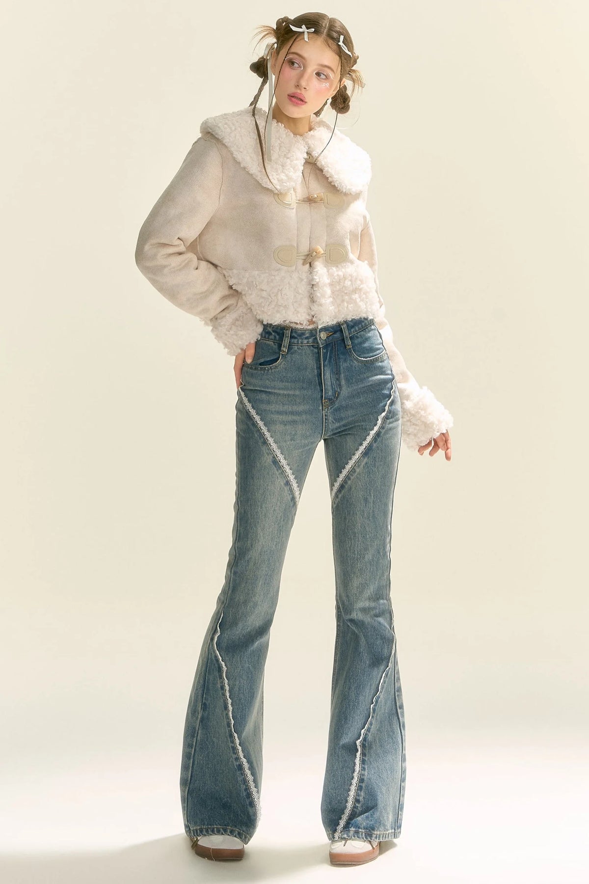 Slightly Flared Split Lace Jeans