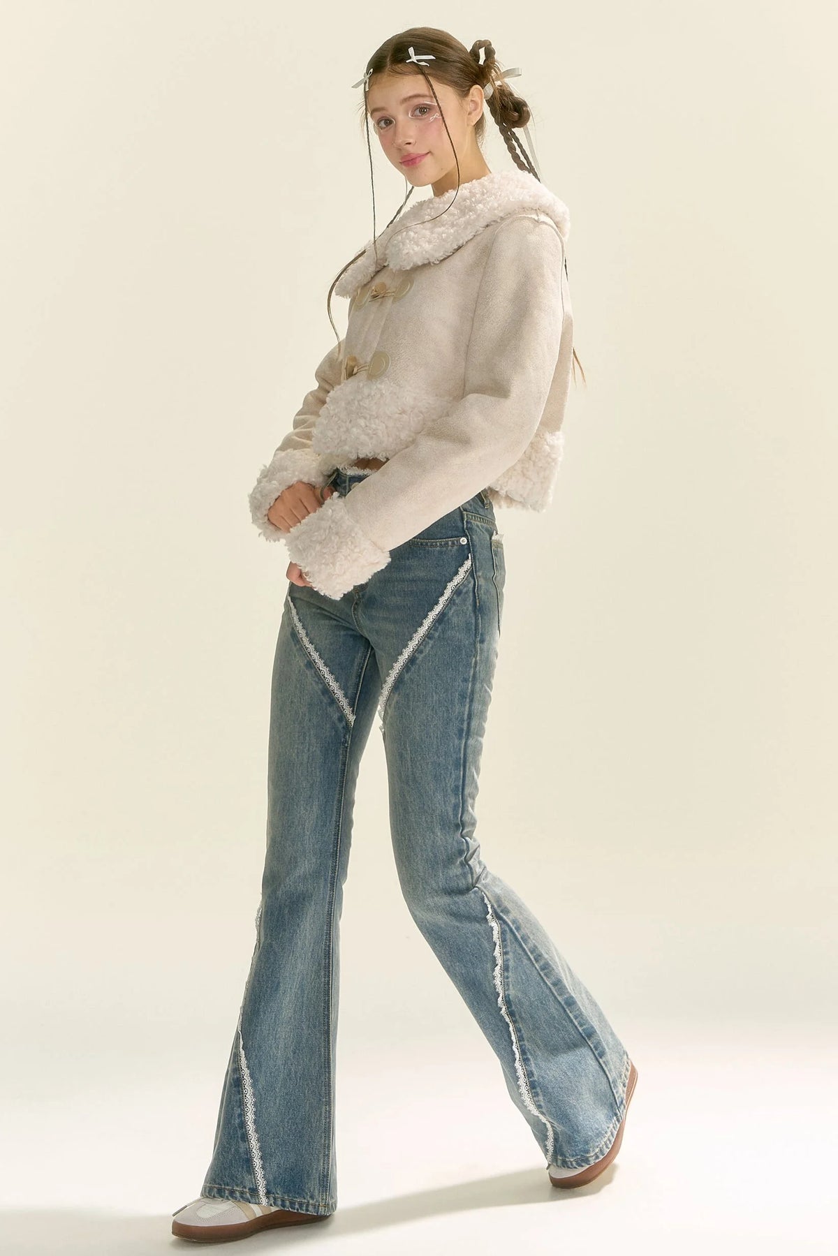 Slightly Flared Split Lace Jeans