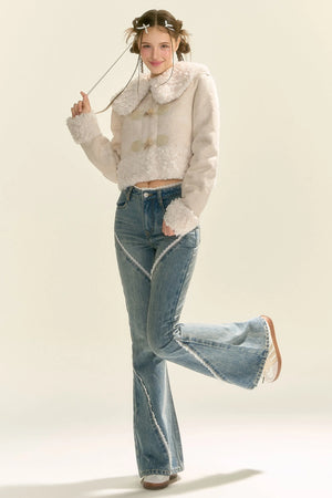 Slightly Flared Split Lace Jeans
