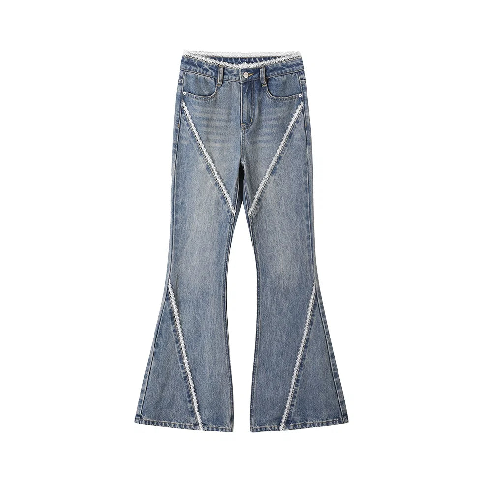 Slightly Flared Split Lace Jeans