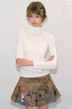 Slightly Sheer Floral Long Sleeve Knit Base Shirt