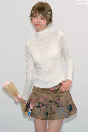 Slightly Sheer Floral Long Sleeve Knit Base Shirt