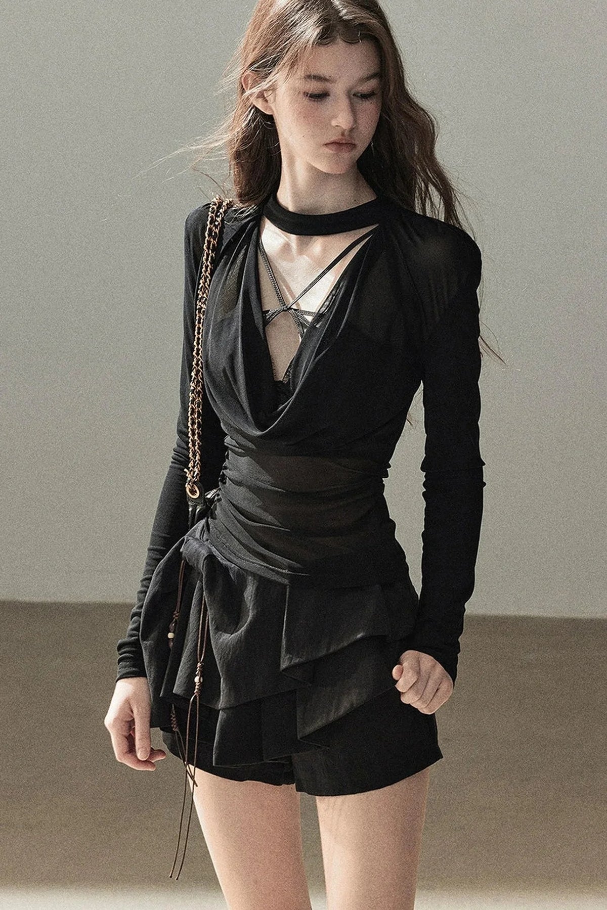 Slightly Sheer Long-Sleeve Top Set-Up