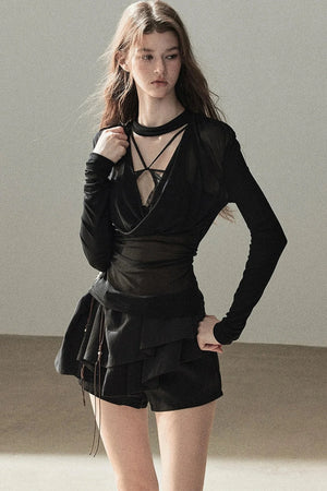 Slightly Sheer Long-Sleeve Top Set-Up