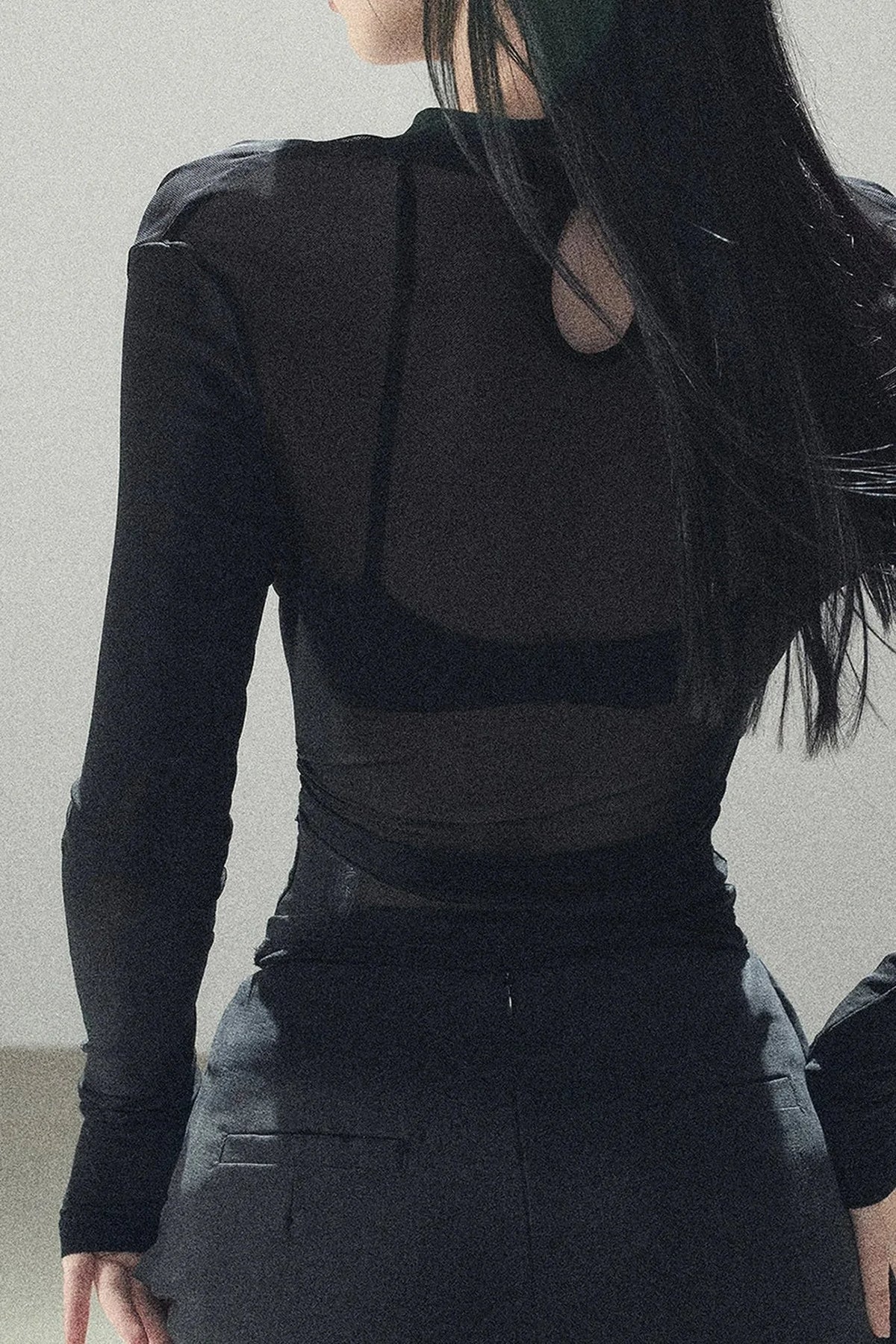 Slightly Sheer Long-Sleeve Top Set-Up