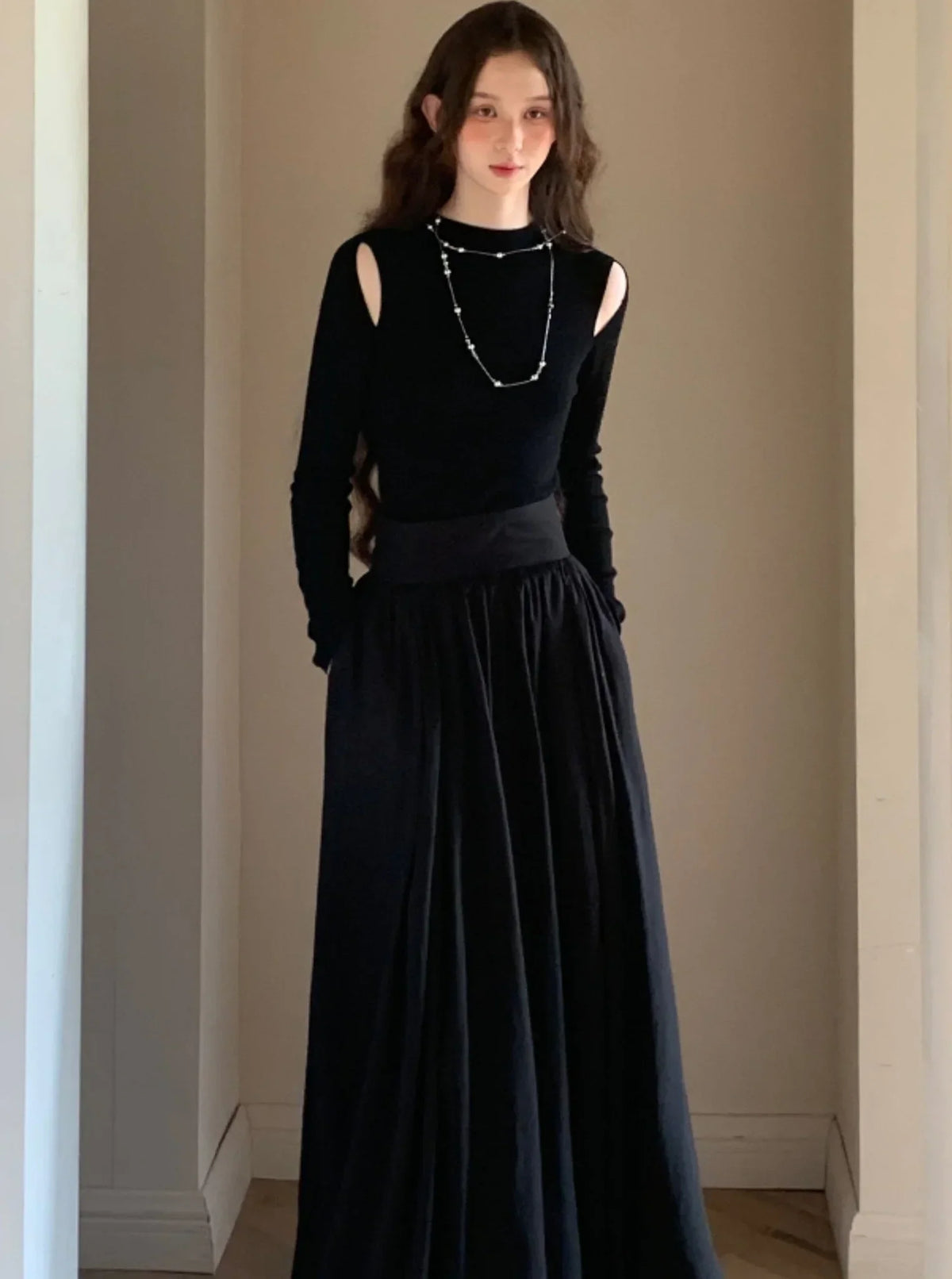 Slim Black French Knit Top