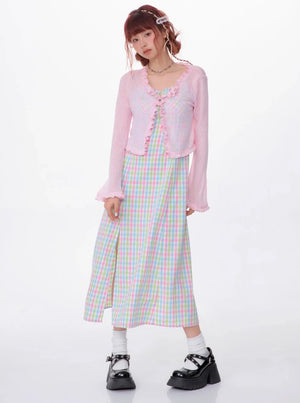 Slim Color Suspender Plaid Sleeveless Dress