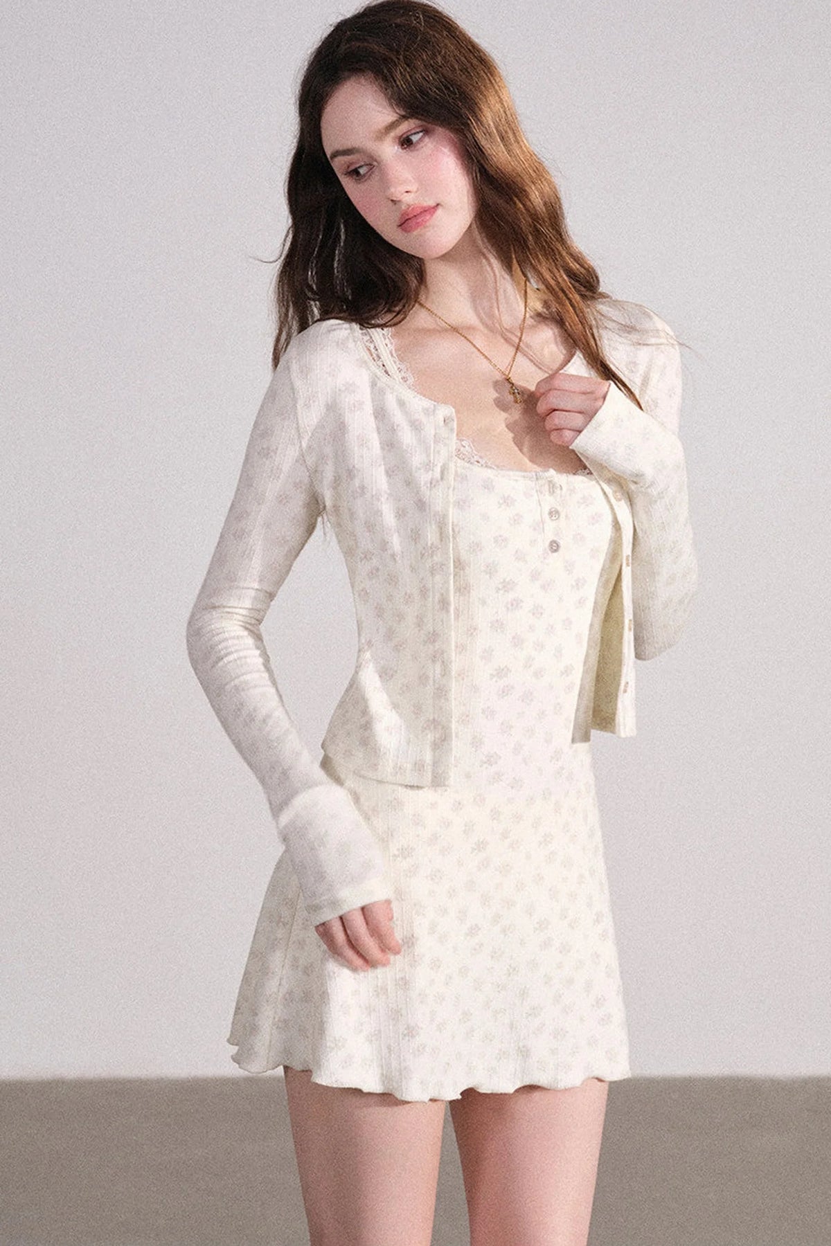 Slim Fit Cardigan and Tank Dress Set-Up