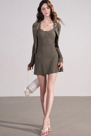 Slim Fit Cardigan and Tank Dress Set-Up