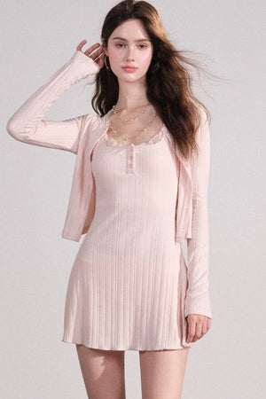 Slim Fit Cardigan and Tank Dress Set-Up