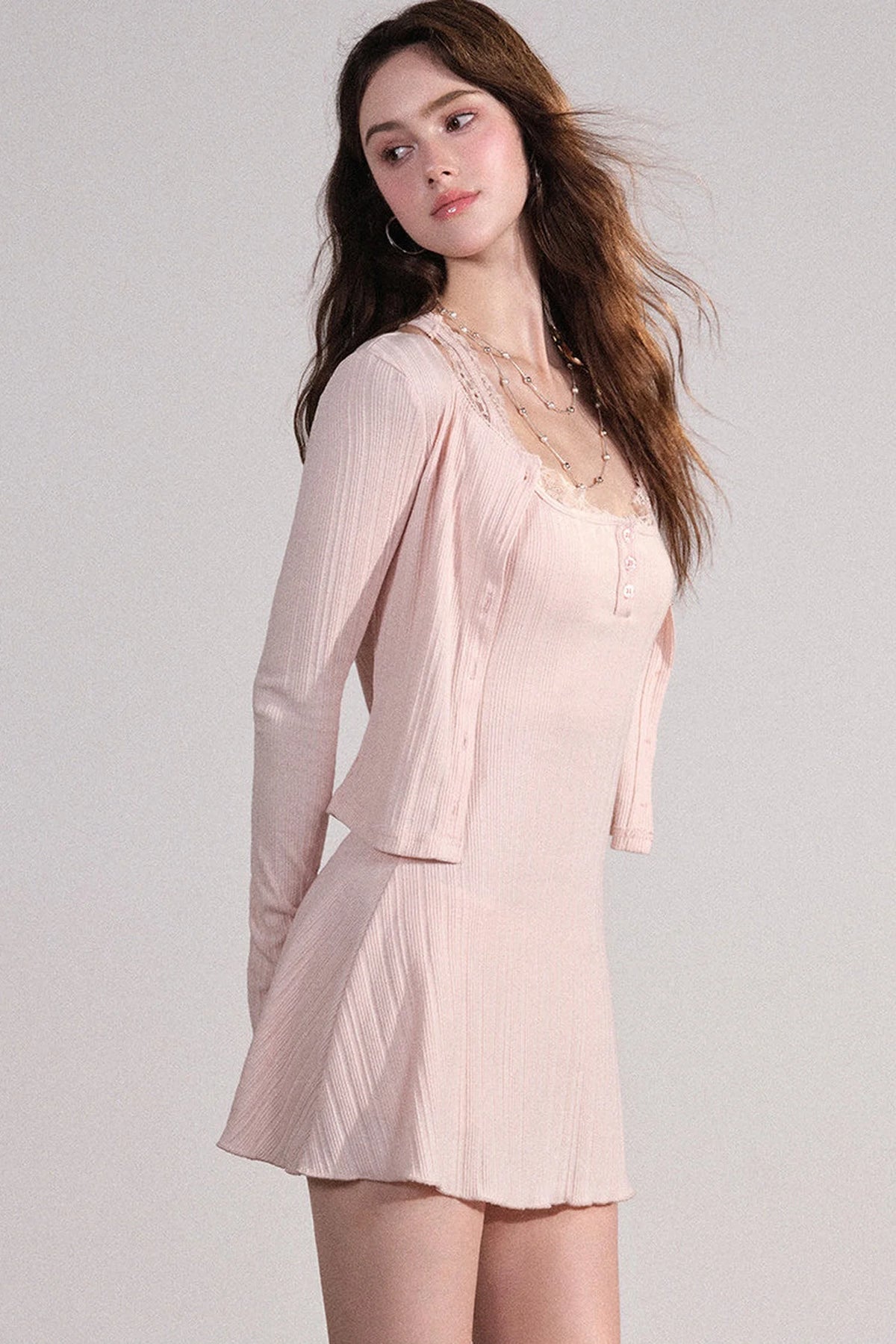 Slim Fit Cardigan and Tank Dress Set-Up