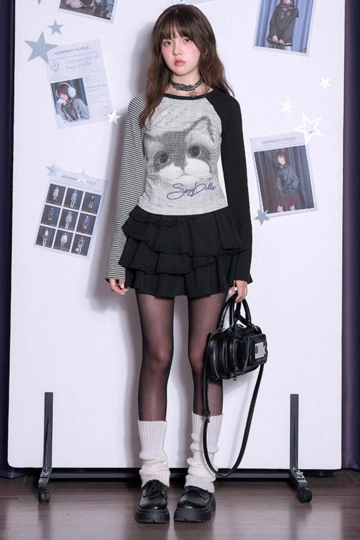 Slim Fit Cat Print Color-Block Top