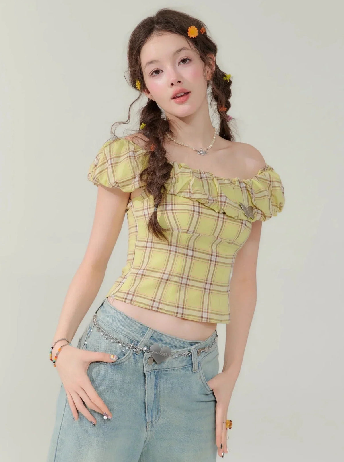 Slim Fit Check Plaid T-Shirt