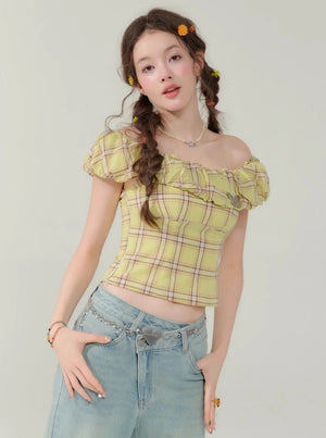 Slim Fit Check Plaid T-Shirt