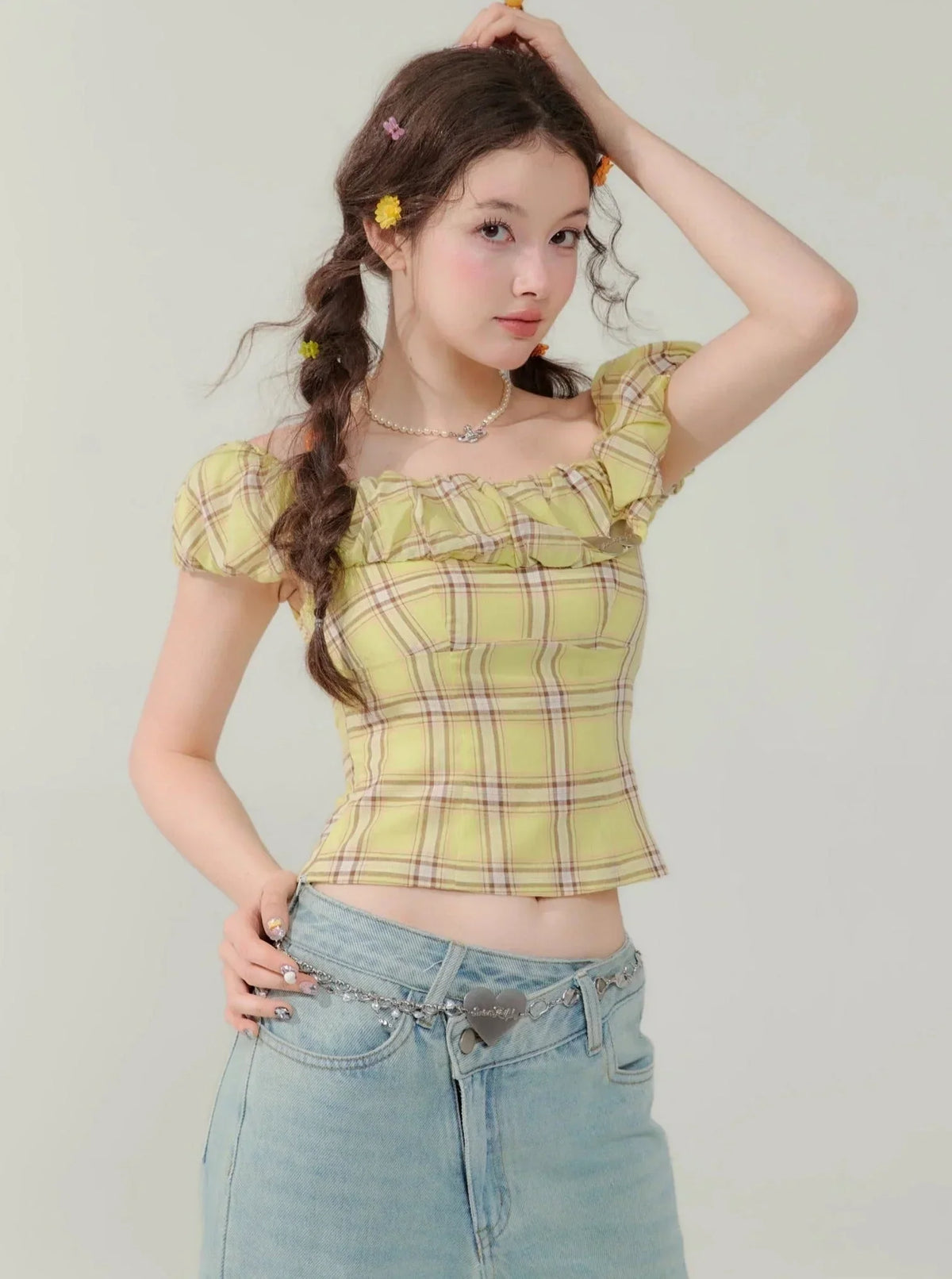 Slim Fit Check Plaid T-Shirt