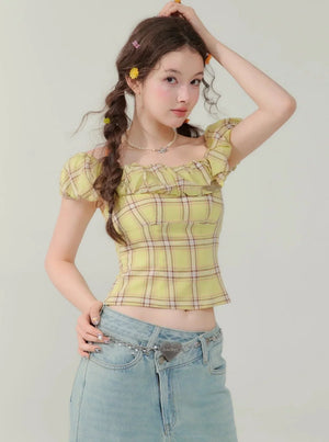 Slim Fit Check Plaid T-Shirt