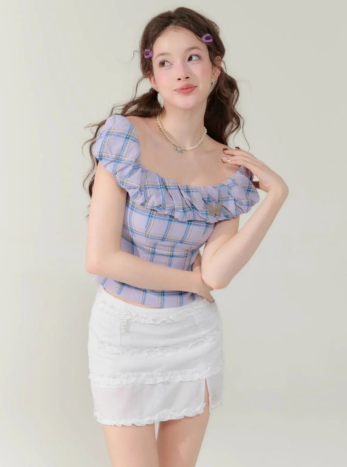 Slim Fit Check Plaid T-Shirt