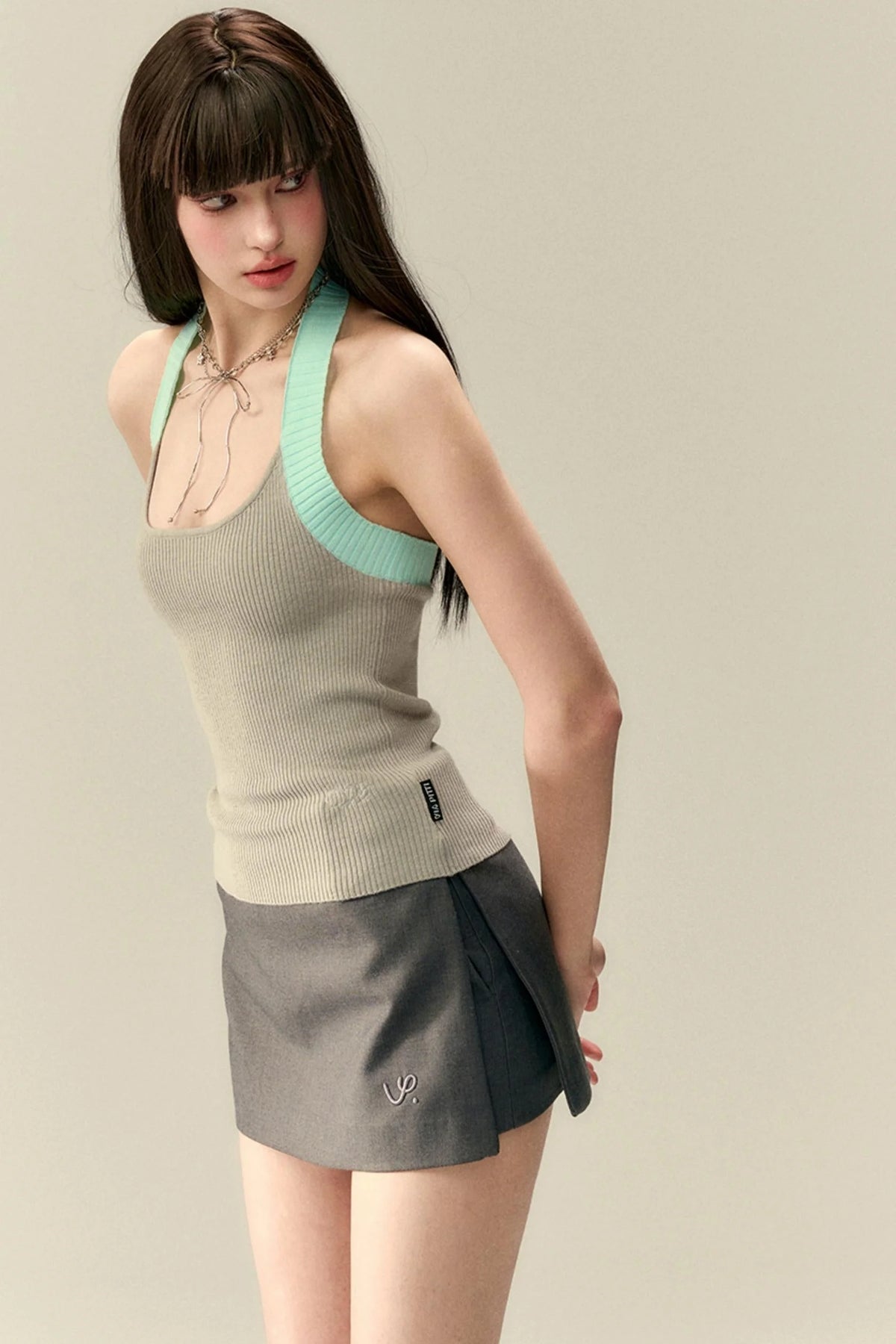 Slim-Fit Contrast Knit Tank Top