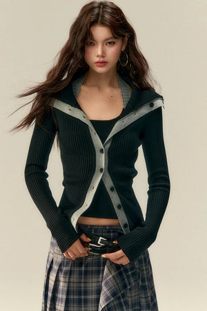 Slim-Fit Contrast Knit Tank Top