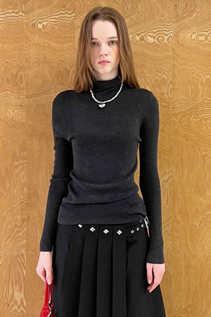 Slim Fit High Neck Wool Knit Top