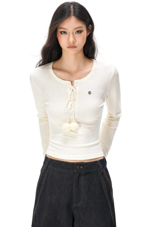 Slim-Fit Knit Pom-Pom Top