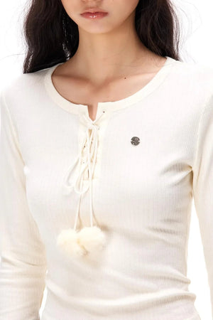 Slim-Fit Knit Pom-Pom Top