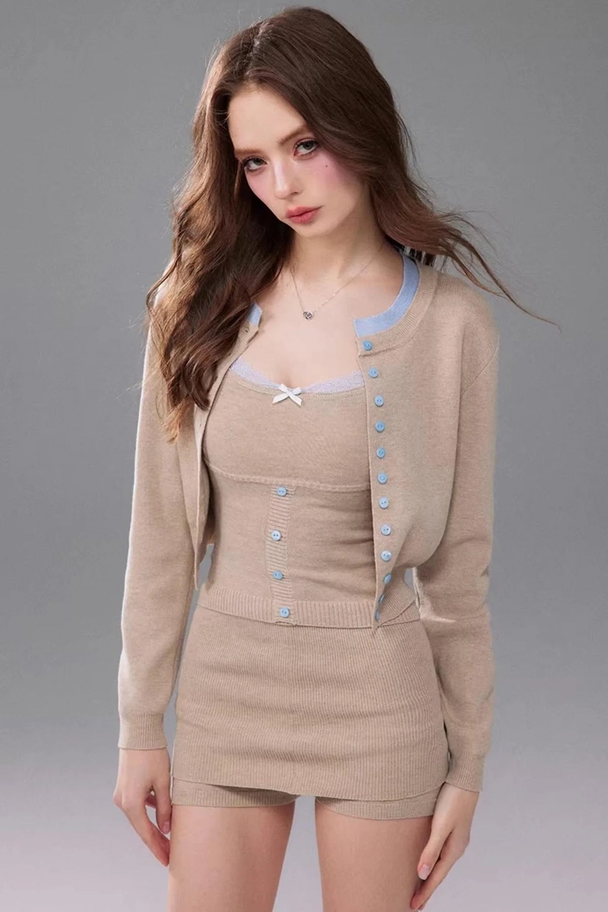 Slim-Fit Knitted Cardigan Set-Up