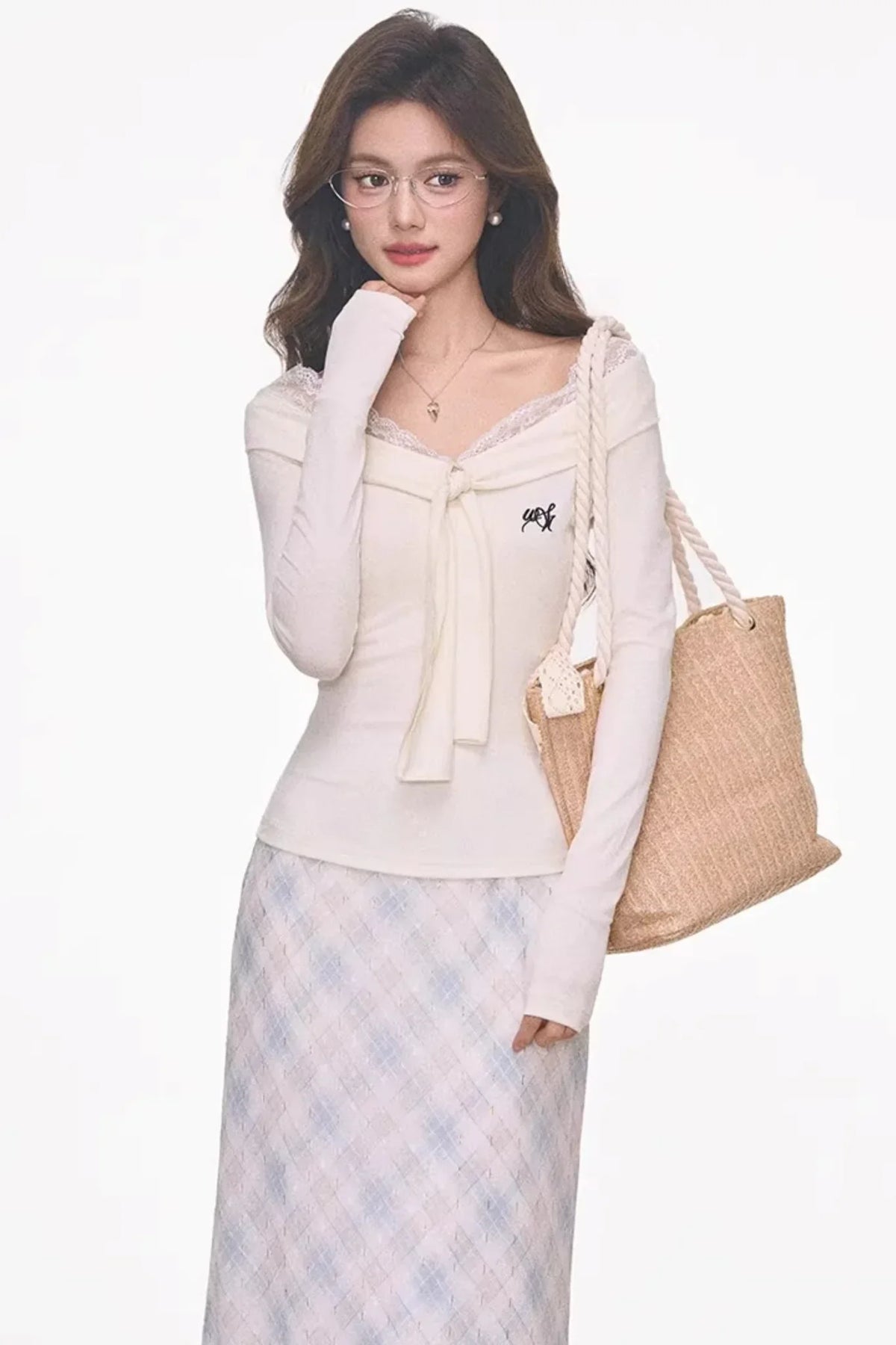 Slim Fit Knitted Lace-Up Top Skirt Set-Up