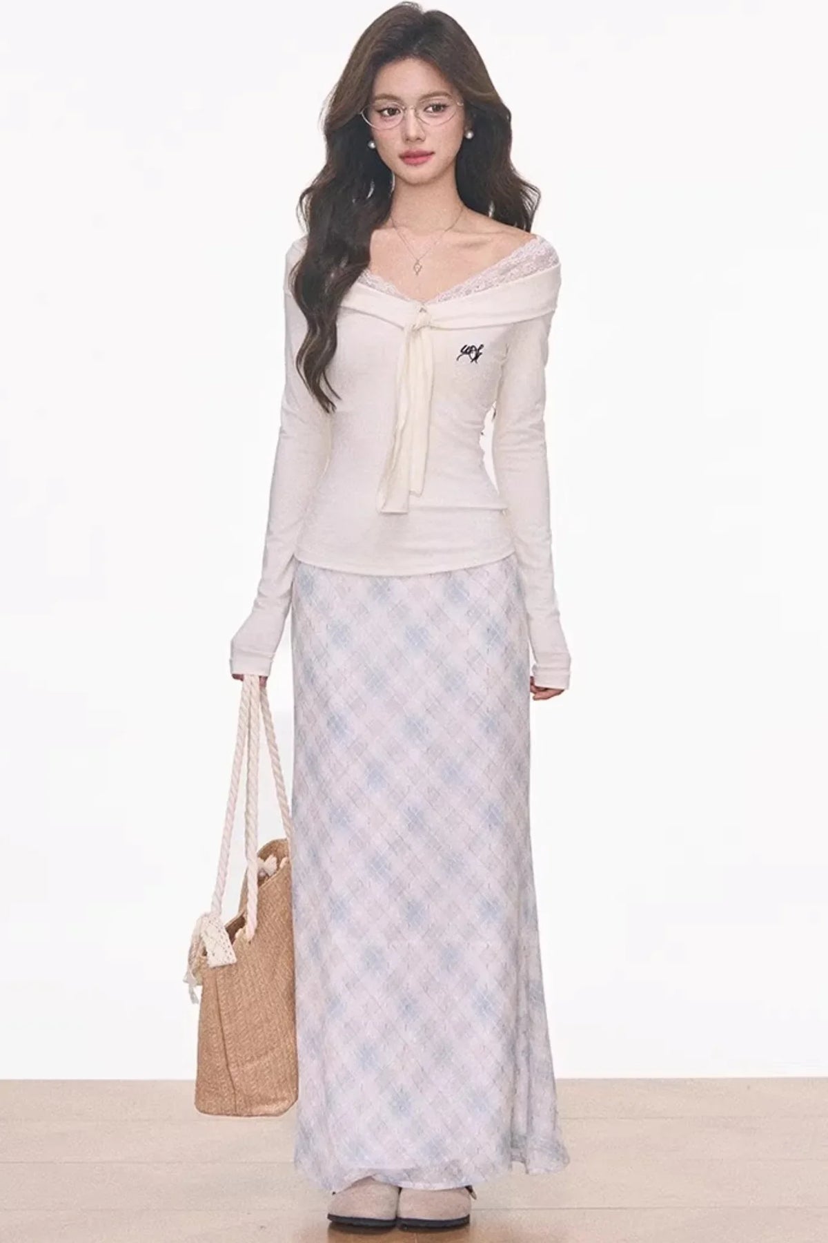 Slim Fit Knitted Lace-Up Top Skirt Set-Up