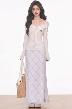 Slim Fit Knitted Lace-Up Top Skirt Set-Up