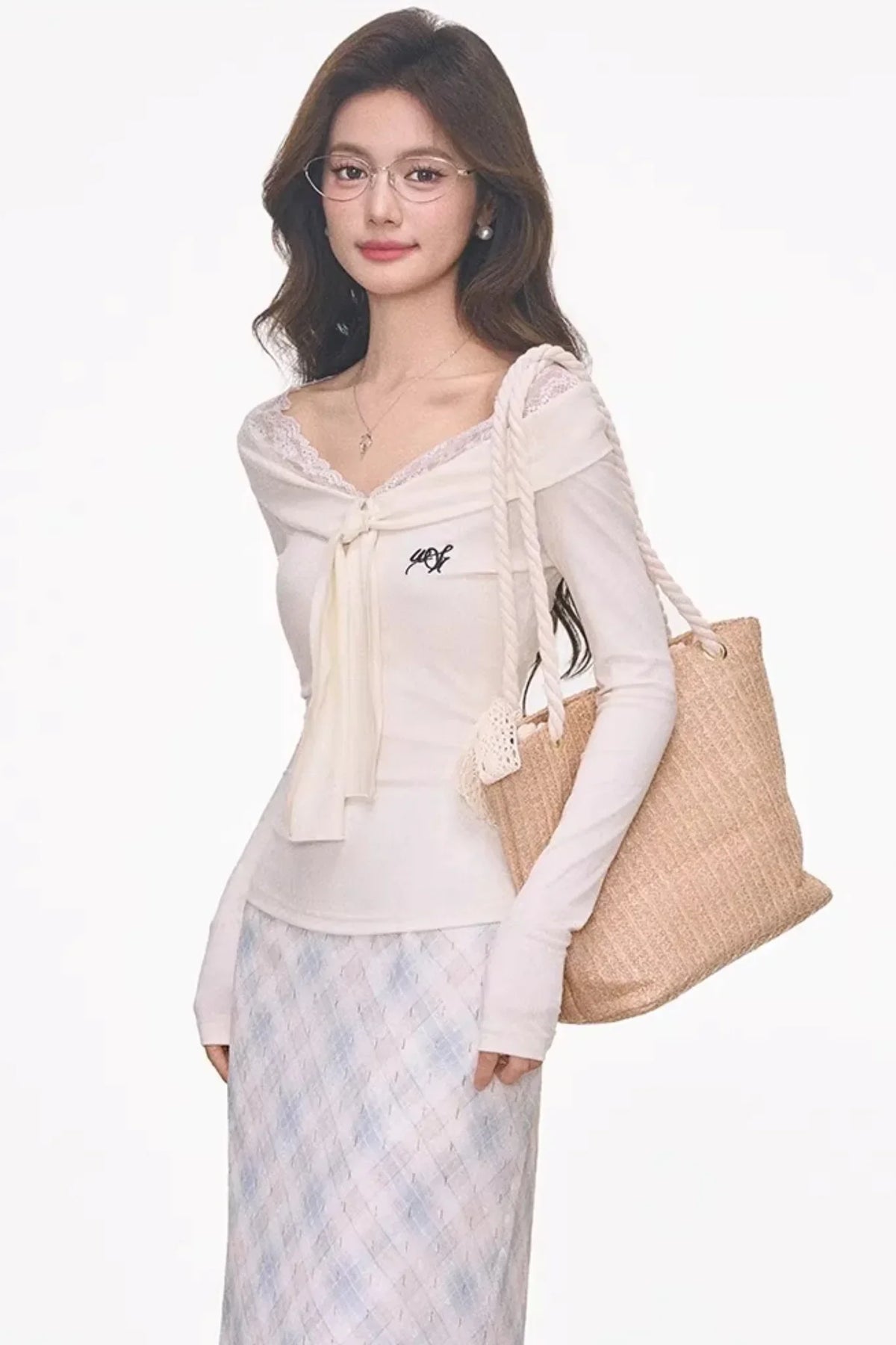 Slim Fit Knitted Lace-Up Top Skirt Set-Up