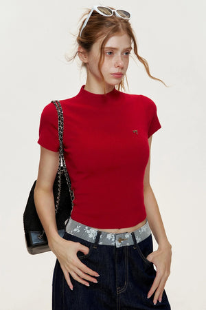 Slim-Fit Knitted Short-Sleeved T-Shirt