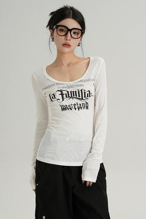 Slim Fit Letters Scoop Neck Shirt