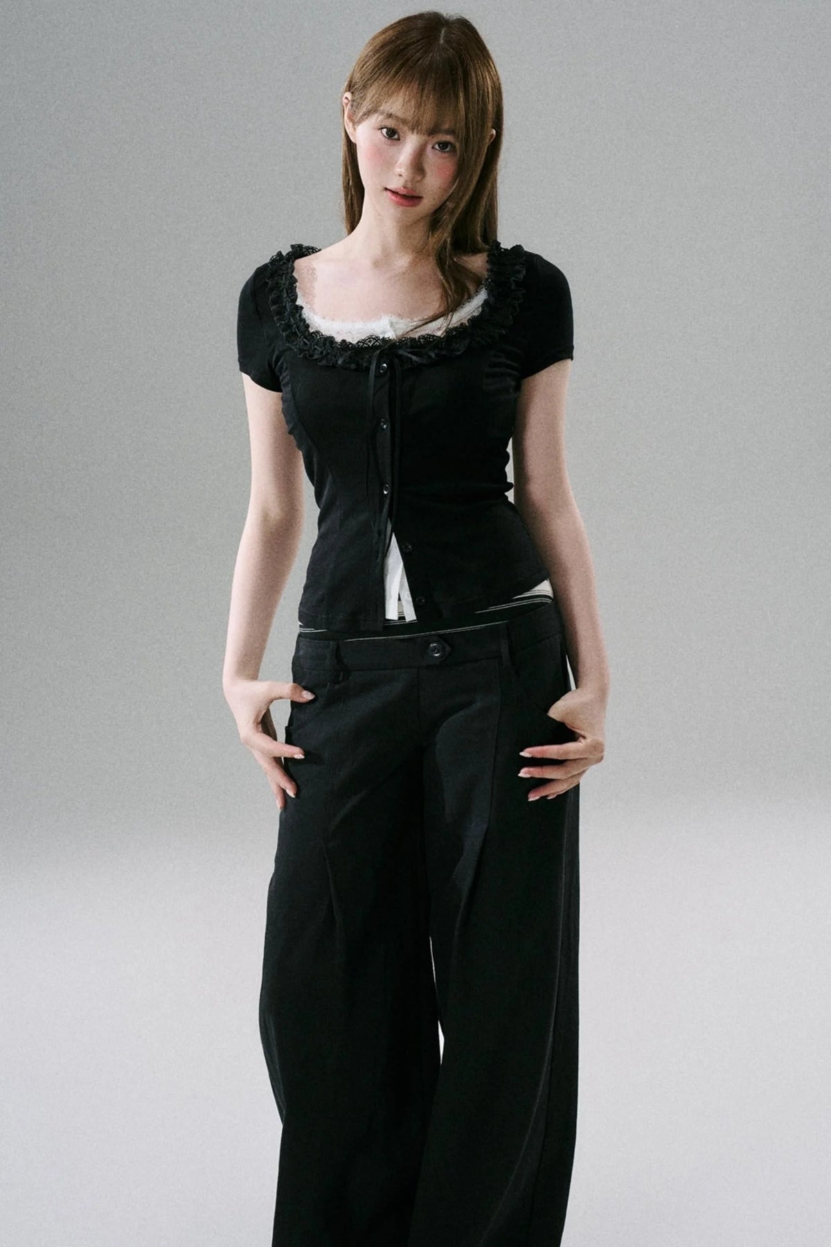 Slim Fit Panel Wide-Leg Trousers
