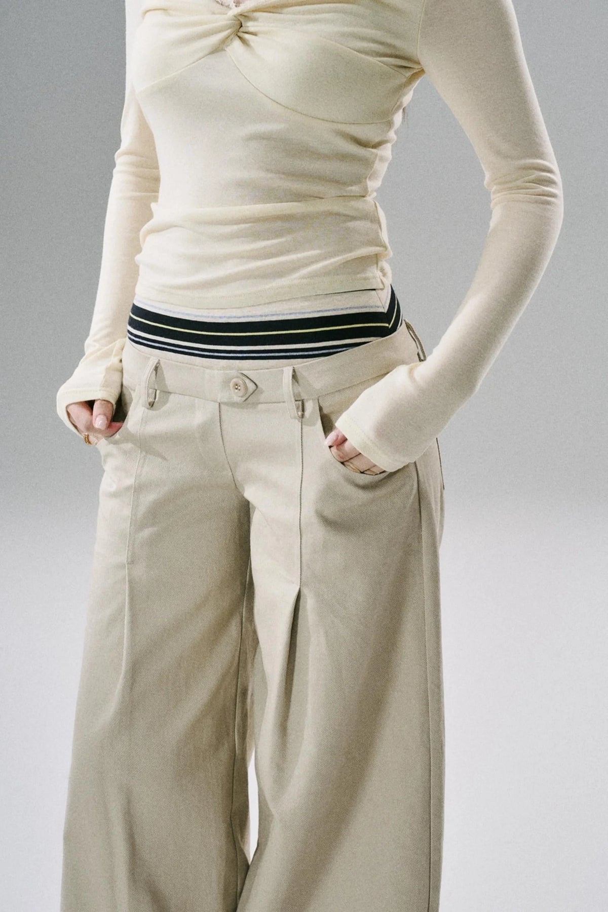 Slim Fit Panel Wide-Leg Trousers