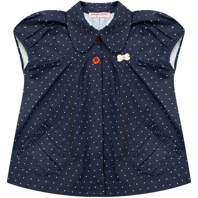Slim Fit Retro Doll Collar Polka Dot Top