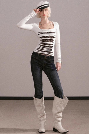 Slim-Fit Ripped Square-Neck Top