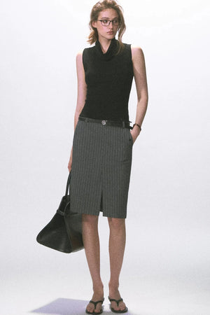 Slim-Fit Striped Pencil Skirt