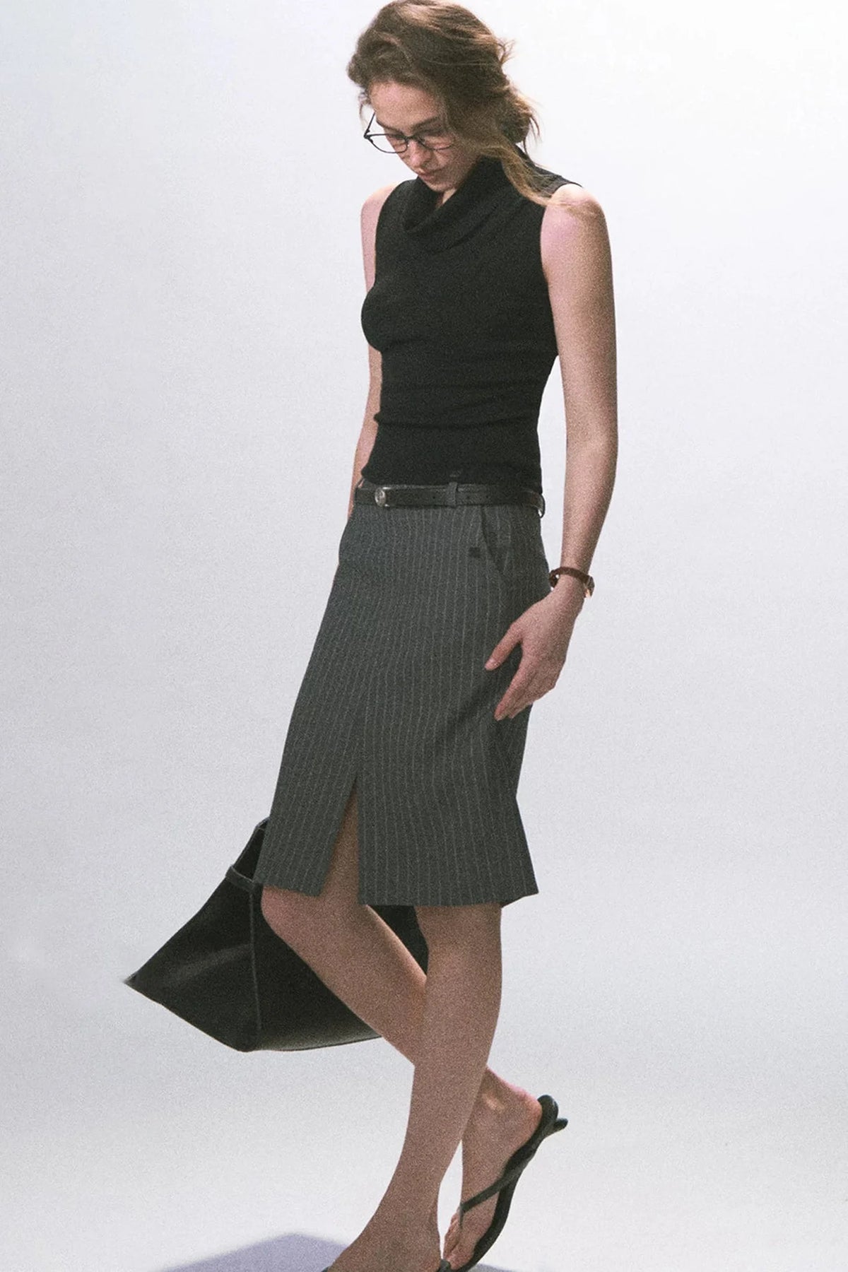Slim-Fit Striped Pencil Skirt