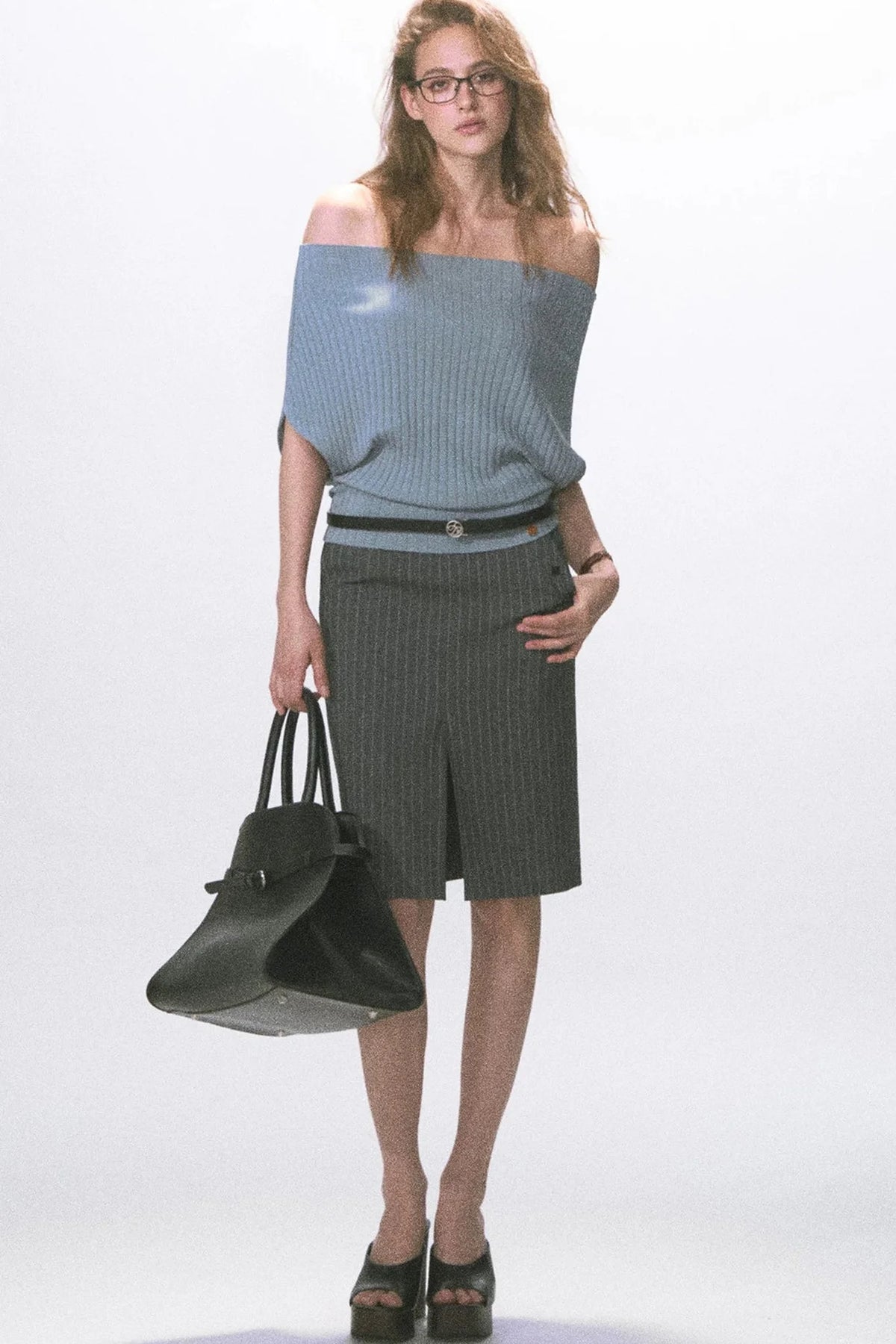 Slim-Fit Striped Pencil Skirt